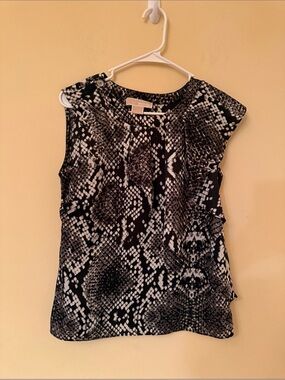 Michael Kors Black, Gray, and White Snake-Print Ruffle Sleeveless Top Size 4